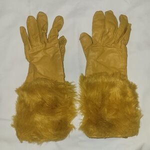 Elegant Leather/Fur Trimmed Mustard Gloves